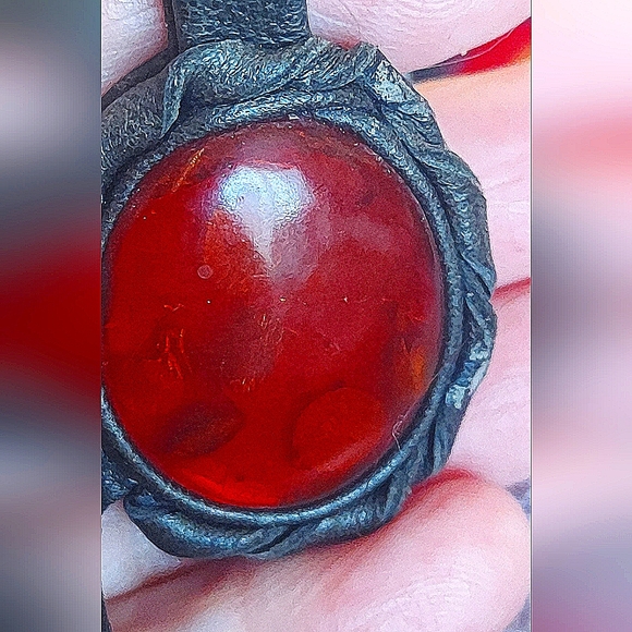 Minimalist Black Cord Necklace with Red Gemstone Pendant - Picture 3 of 8